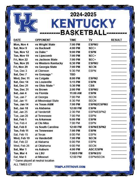 Kentucky Basketball Schedule 2024 25 Printable