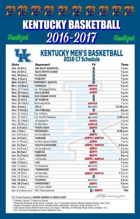 Kentucky Men S Basketball Schedule Printable