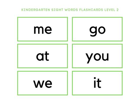 Kindergarten Sight Word Flashcards Free Printable
