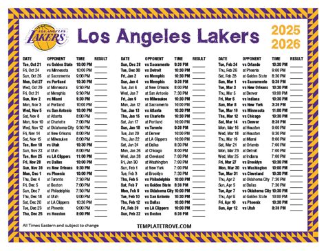 Lakers Schedule Printable