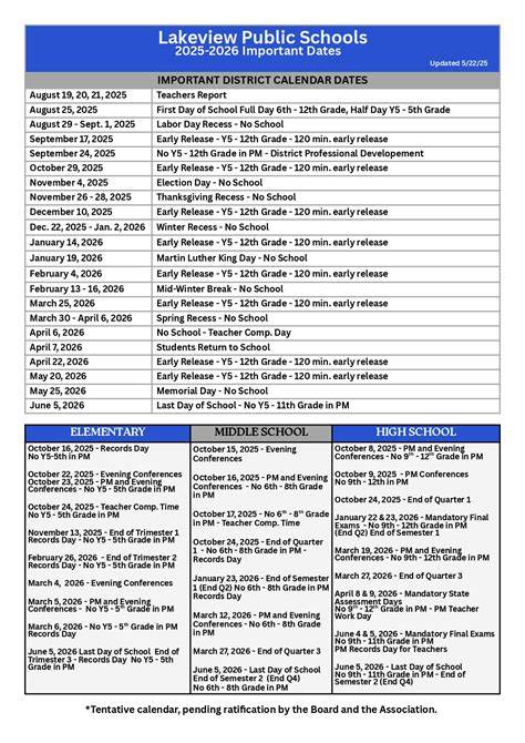 Lakeview Public Schools Calendar