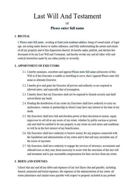 Last Will Printable Form