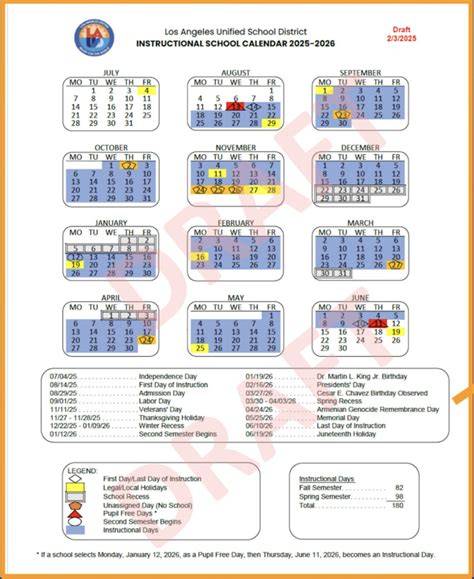 Lausd Calendar 2025 26 Printable