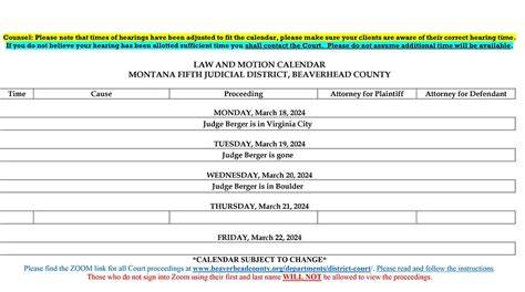 Law And Motion Calendar