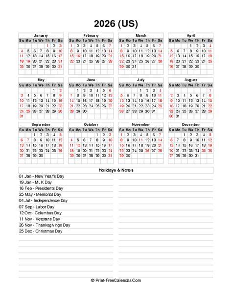 2026 calendar with holidays