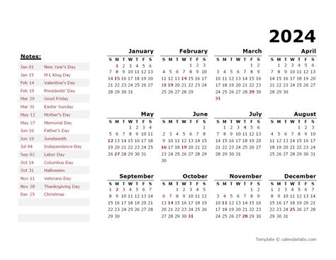 calendar 2024 with holidays