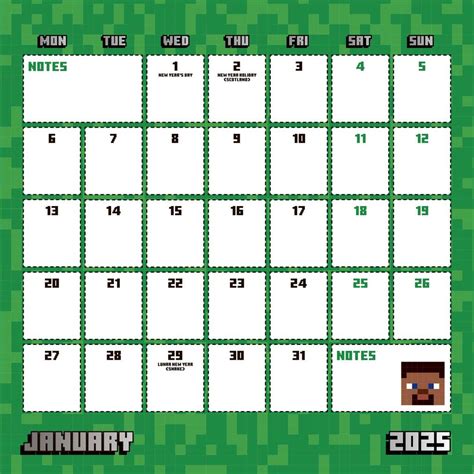 minecraft calendar 2025