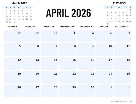 april 2026 calendar