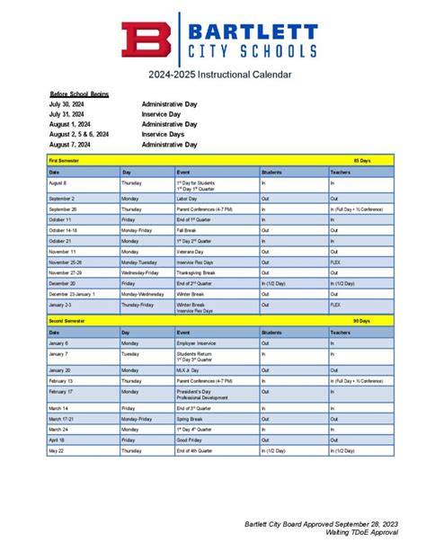 bartlett schools calendar