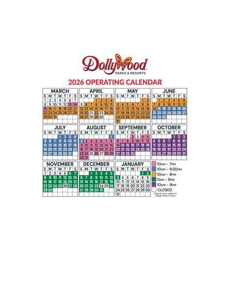 dollywood operating calendar