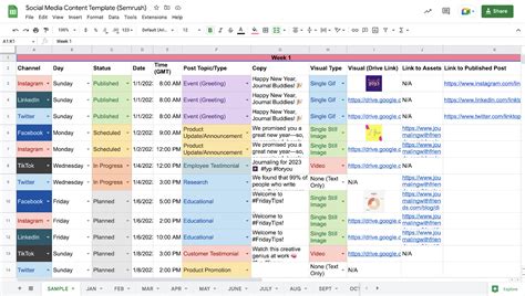 google sheets content calendar template