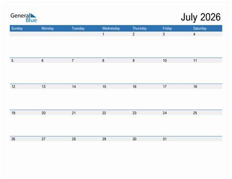 july 2026 calendar