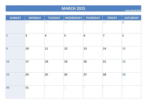 march 2025 calendar