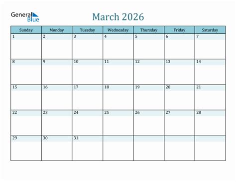 march 2026 calendar