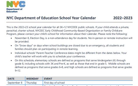 nyc dept of education calendar