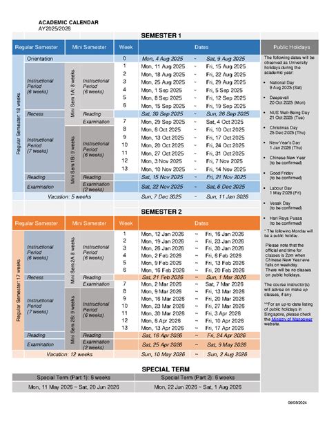 semester academic calendar