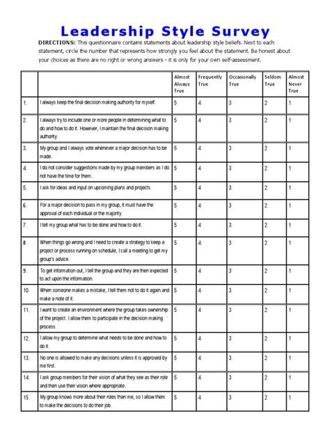 Leadership Style Quiz Printable