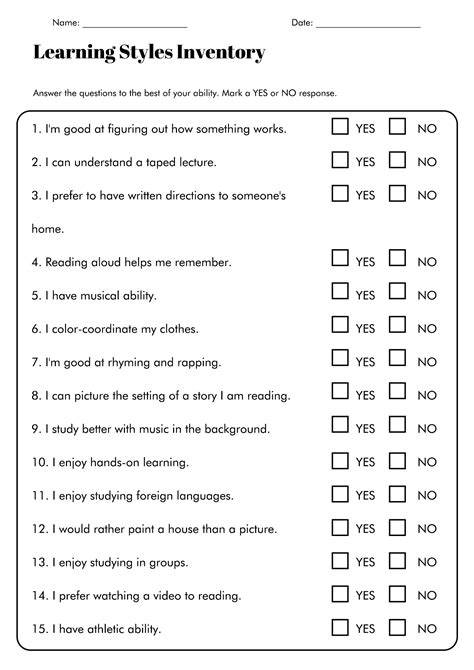 Learning Styles Inventory Printable