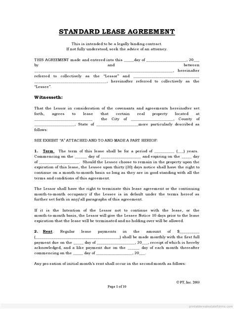 Lease Forms Printable