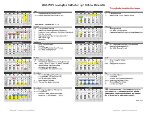 Lexington High School Calendar