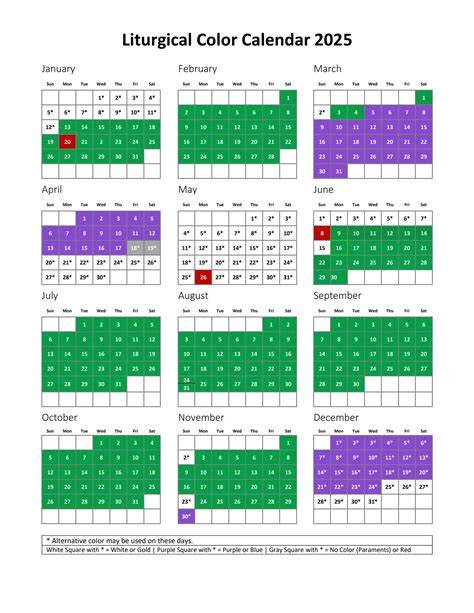 Liturgical Calendar 2025 Colors