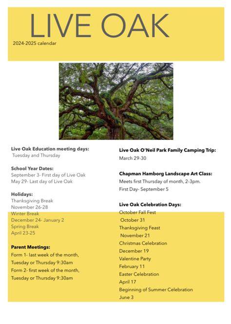 Live Oak Calendar