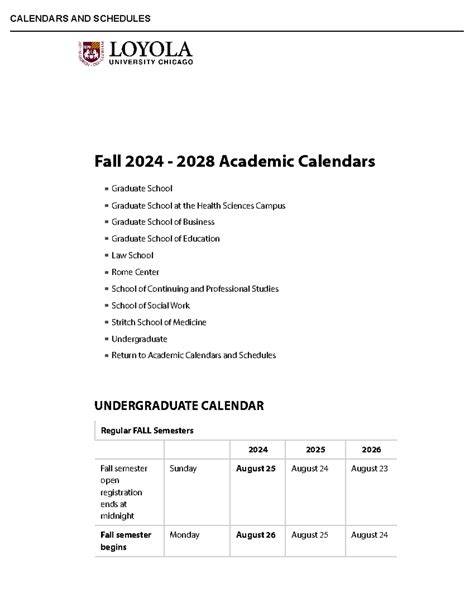 Loyola Chicago Calendar