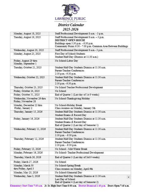 Lps District Calendar