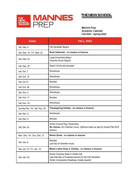 Mannes Prep Calendar