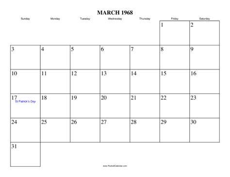 March 1968 Calendar