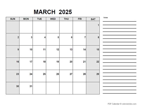 March 2025 Monthly Calendar Printable