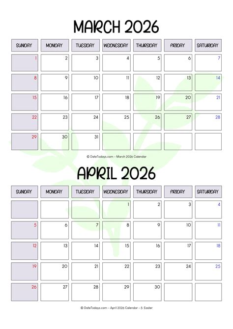 March And April Calender