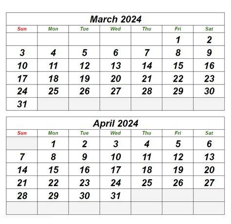 March April 2024 Calendar