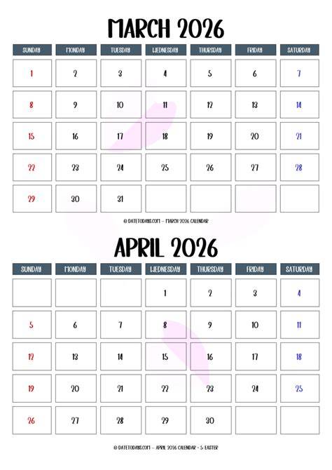 March April 2026 Calendar