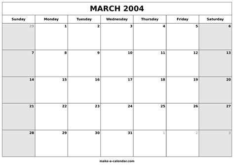 March Calendar 2004
