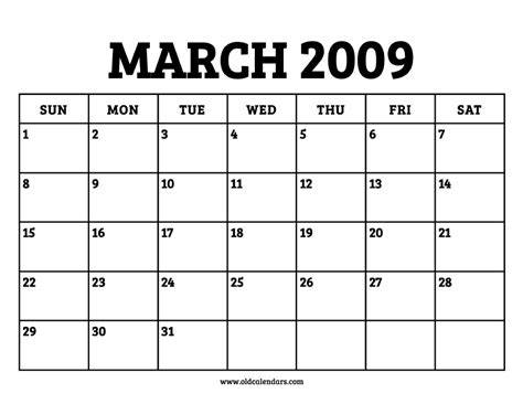 March Calendar 2009