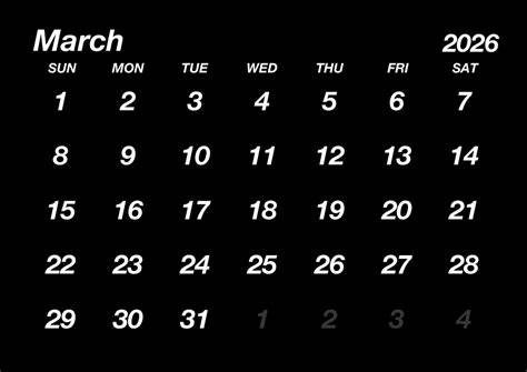 March Calendar Black