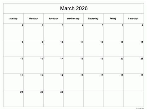 March Calendar Blank