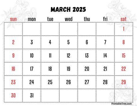March Calendar Printable 2025