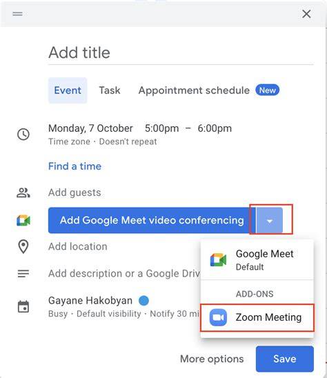 add zoom to google calendar