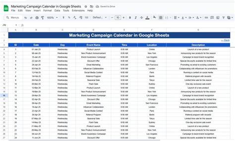 google sheets calendar