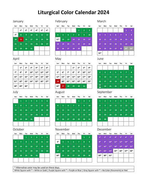 liturgical colours calendar