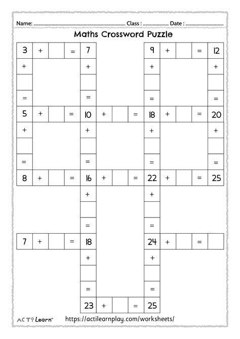 Math Crossword Puzzles Free Printable