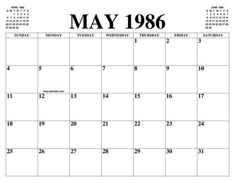 May 1986 Calendar