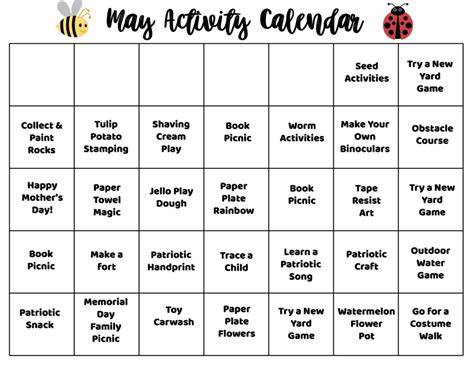 May Activity Calendar
