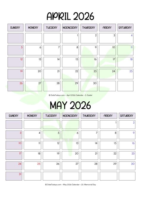 May April Calendar