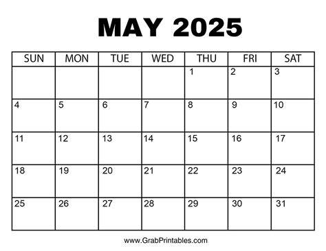 May Calander Printable