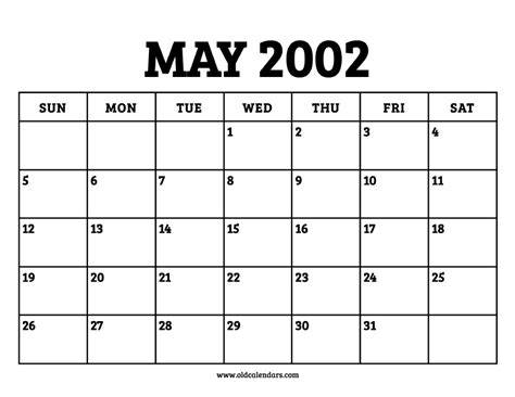 May Calendar 2002