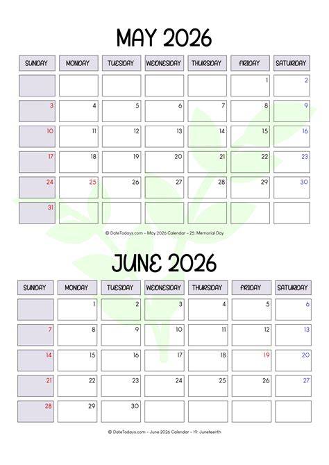 May June 2026 Calendar