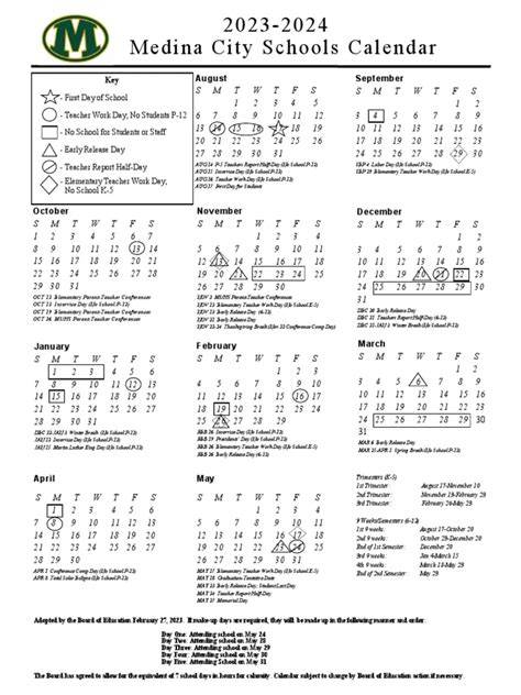 Medina School Calendar